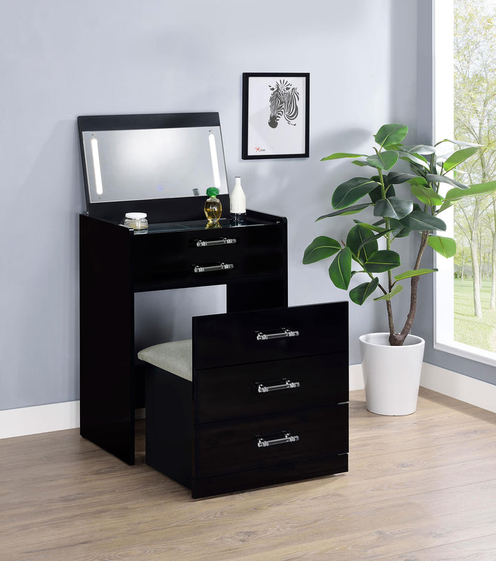 Danbury 3-drawer Makeup Vanity &amp; Stool Set Black High Gloss