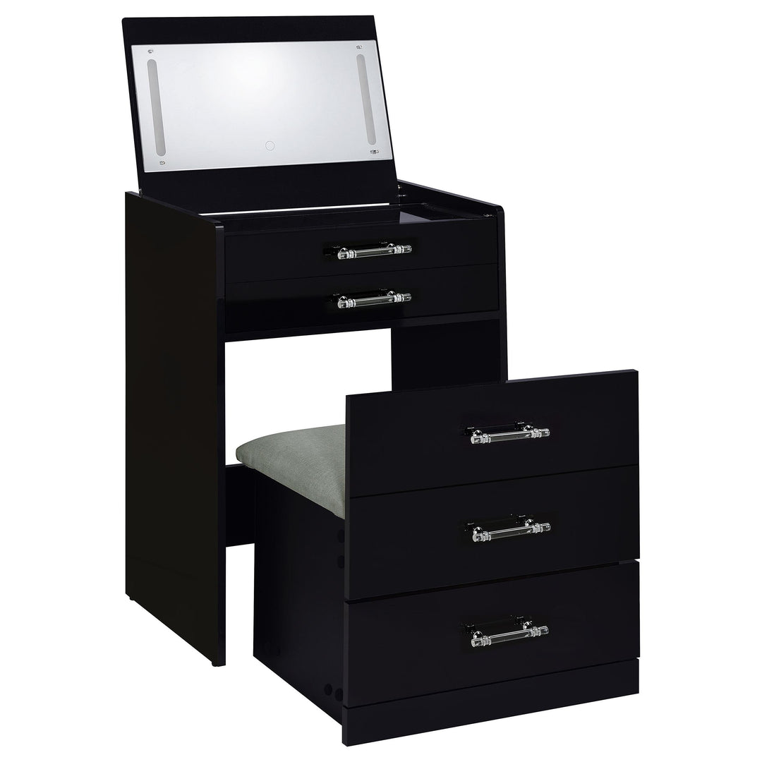 Danbury 3-drawer Makeup Vanity &amp; Stool Set Black High Gloss