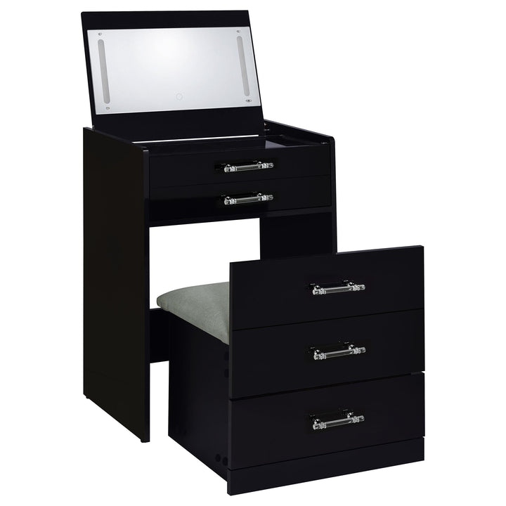 Danbury 3-drawer Makeup Vanity &amp; Stool Set Black High Gloss