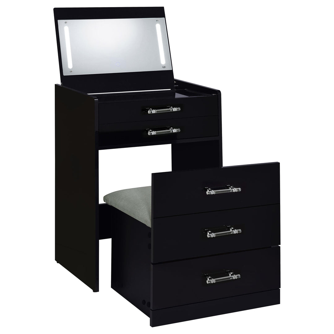 Danbury 3-drawer Makeup Vanity &amp; Stool Set Black High Gloss