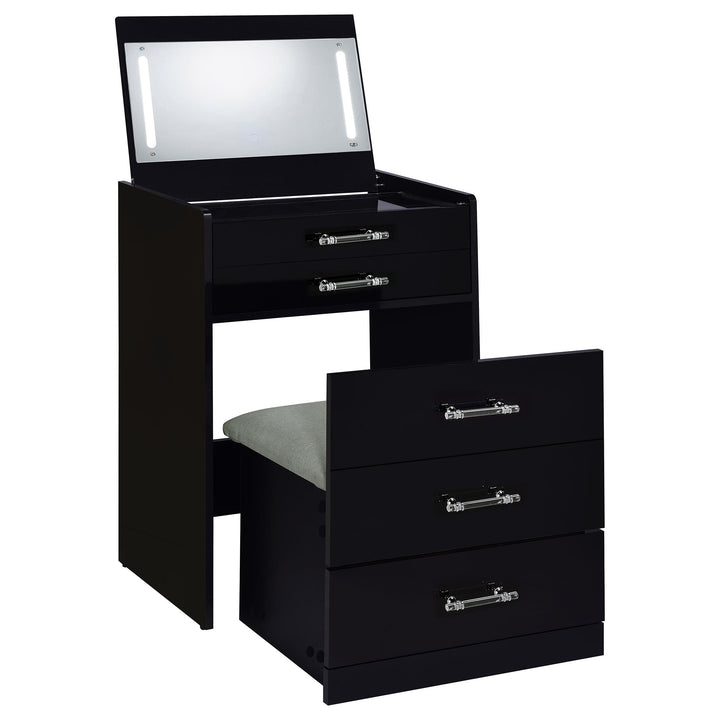 Danbury 3-drawer Makeup Vanity &amp; Stool Set Black High Gloss