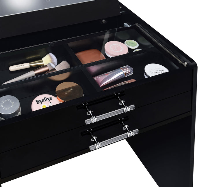 Danbury 3-drawer Makeup Vanity &amp; Stool Set Black High Gloss