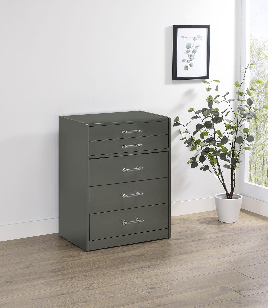 Danbury 3-drawer Makeup Vanity &amp; Stool Set Grey High Gloss