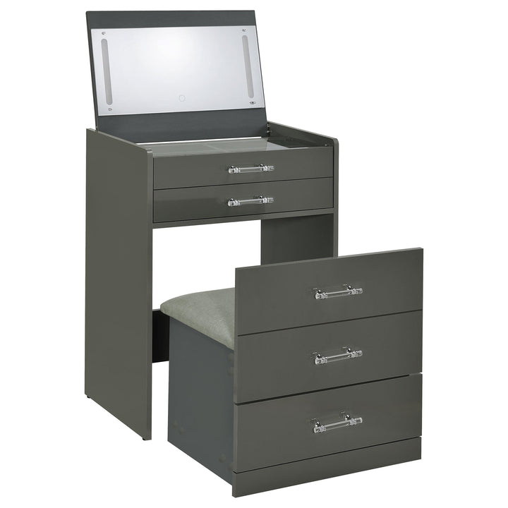 Danbury 3-drawer Makeup Vanity &amp; Stool Set Grey High Gloss