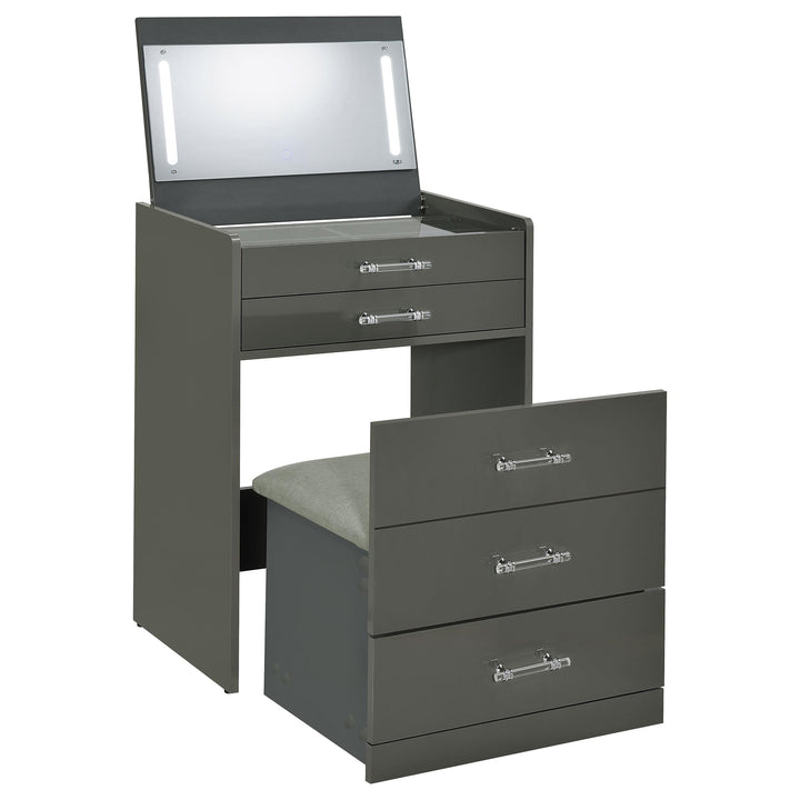 Danbury 3-drawer Makeup Vanity &amp; Stool Set Grey High Gloss