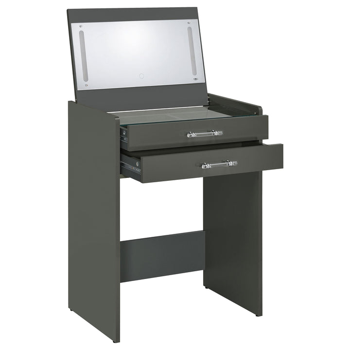 Danbury 3-drawer Makeup Vanity &amp; Stool Set Grey High Gloss