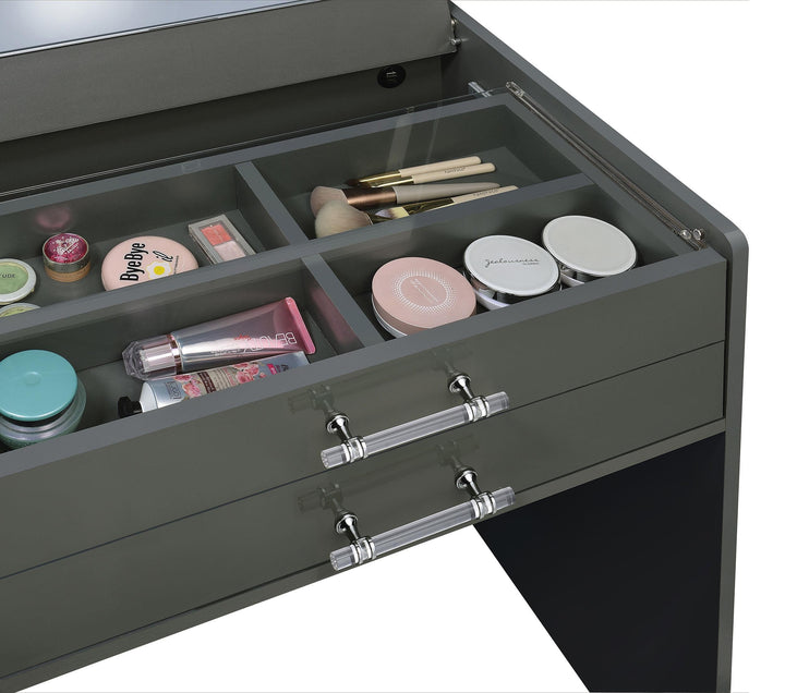 Danbury 3-drawer Makeup Vanity &amp; Stool Set Grey High Gloss