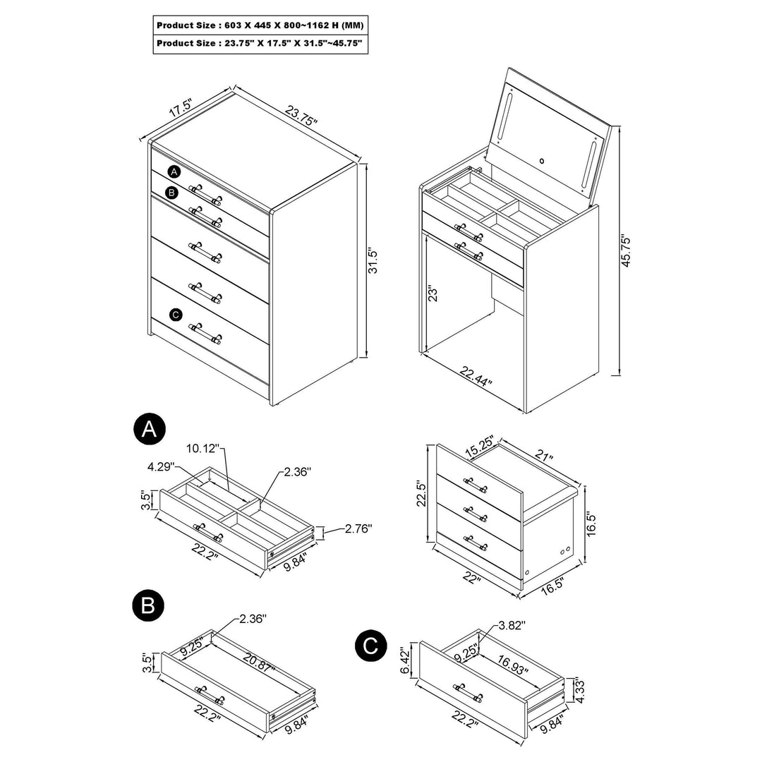 Danbury 3-drawer Makeup Vanity &amp; Stool Set Grey High Gloss