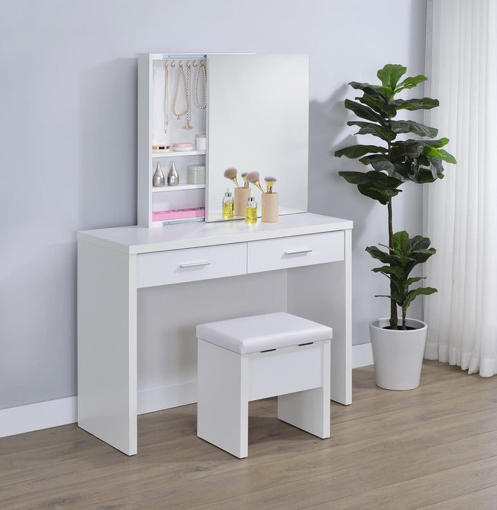 Bunbury Makeup Vanity Table Set Storage Mirror and Stool White