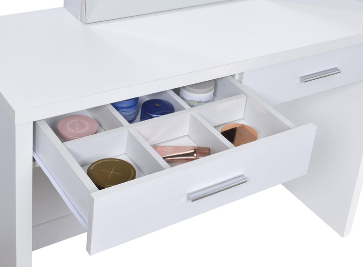 Bunbury Makeup Vanity Table Set Storage Mirror and Stool White