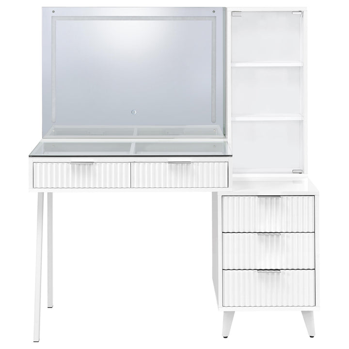 Souza 5-Drawer Makeup Vanity Table With LED Mirror White High Gloss
