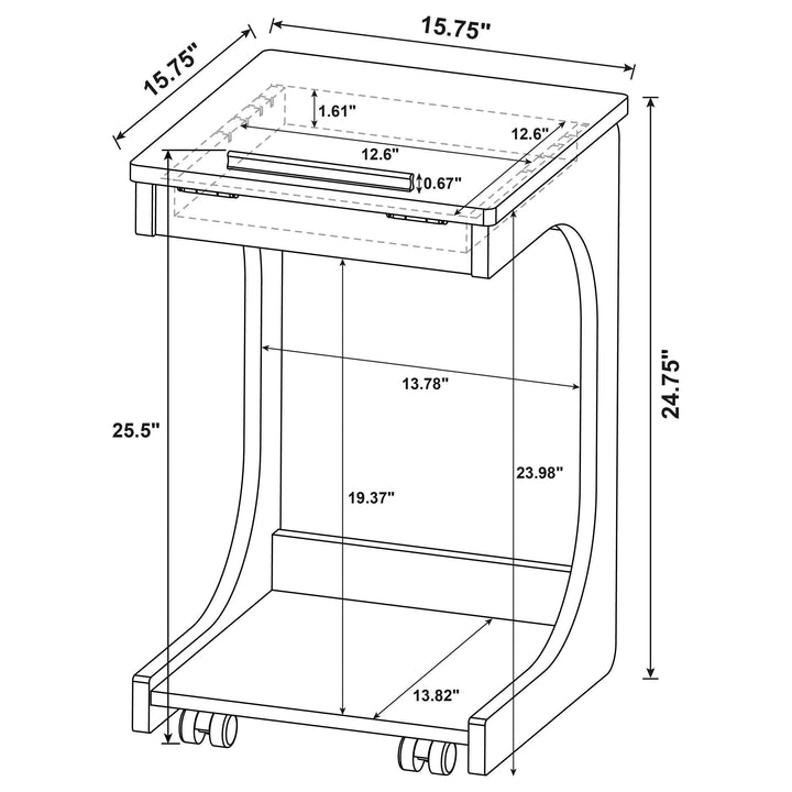 Ralston C-Shaped Lift-Top Sofa Side Table With Casters Black