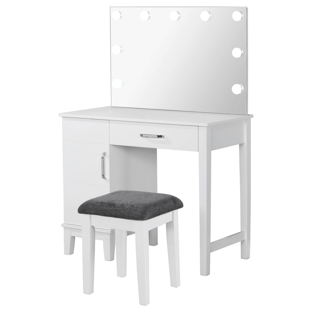 Elijah Vanity Set with Lighting &amp; Stool White and Dark Grey