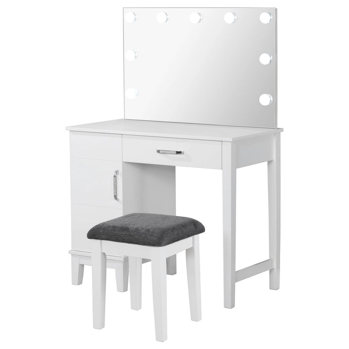 Elijah Vanity Set with Lighting &amp; Stool White and Dark Grey
