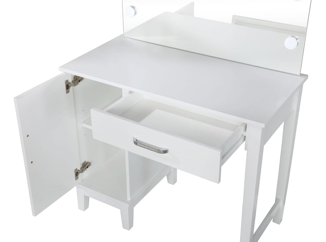 Elijah Vanity Set with Lighting &amp; Stool White and Dark Grey