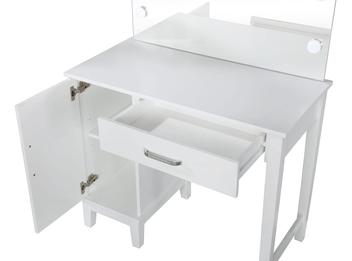 Elijah Vanity Set with Lighting &amp; Stool White and Dark Grey
