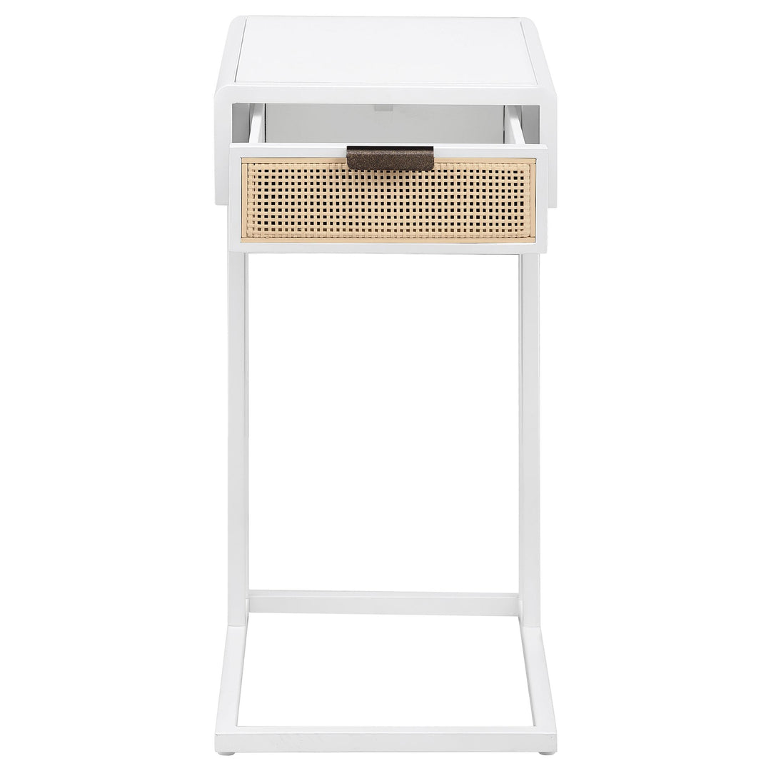 Amherst 1-drawer Radio Weave Cane Metal Side Table White