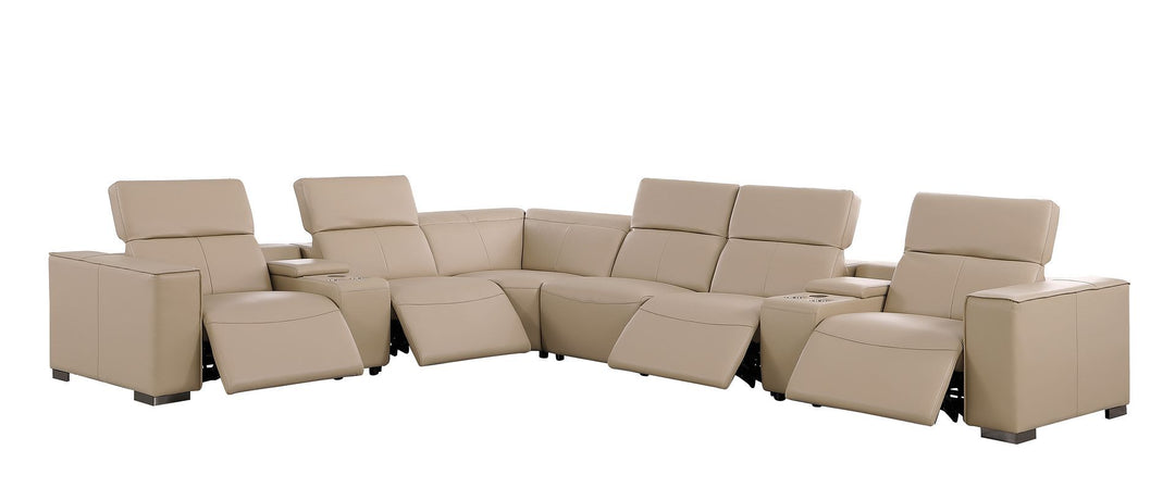 1208 - 8 Piece L Shaped Leather Sectional With 4 Power Recliners &amp; Power Headrests