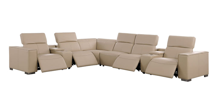 1208 - 8 Piece L Shaped Leather Sectional With 4 Power Recliners &amp; Power Headrests