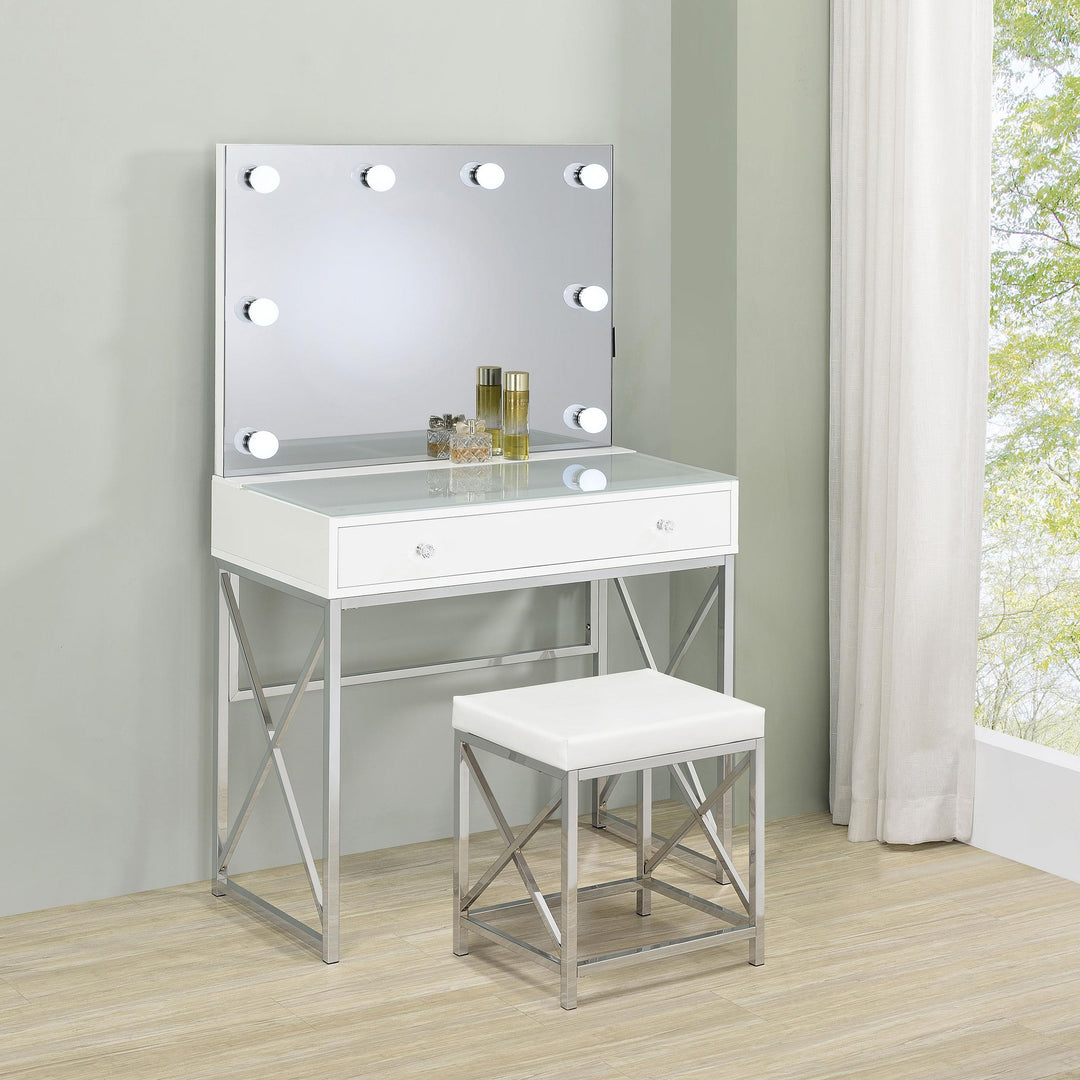 Eliza Vanity Set with Lighting &amp; Stool White and Chrome