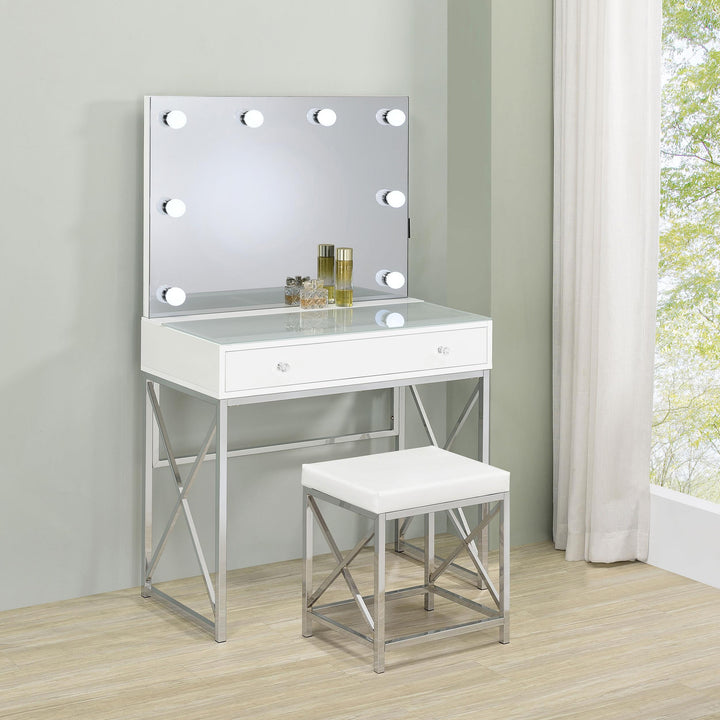 Eliza Vanity Set with Lighting &amp; Stool White and Chrome