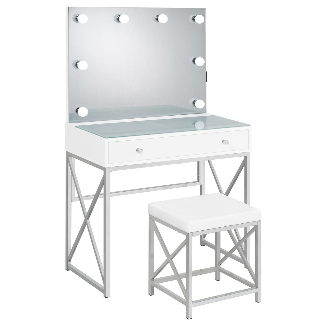 Eliza Vanity Set with Lighting &amp; Stool White and Chrome