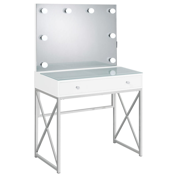 Eliza Vanity Set with Lighting &amp; Stool White and Chrome