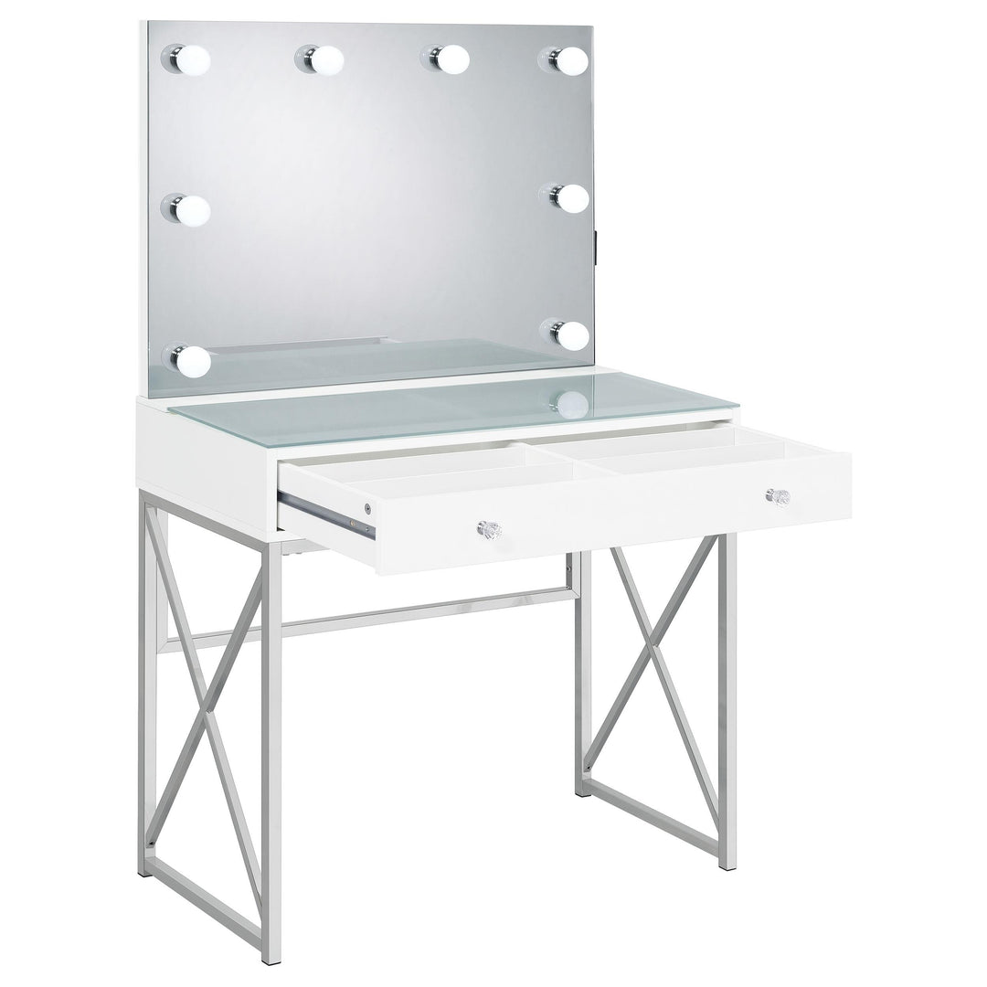 Eliza Vanity Set with Lighting &amp; Stool White and Chrome