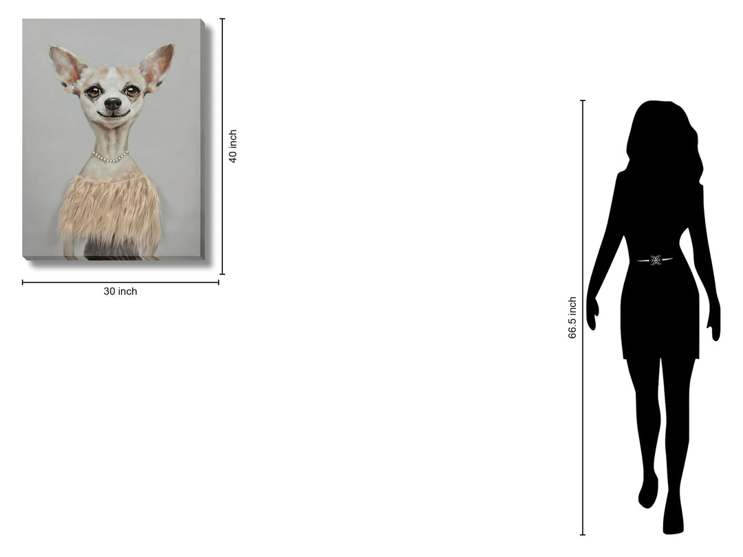 Pearl-Clad Pup Portrait - 30" x 40" Framed Wall Art