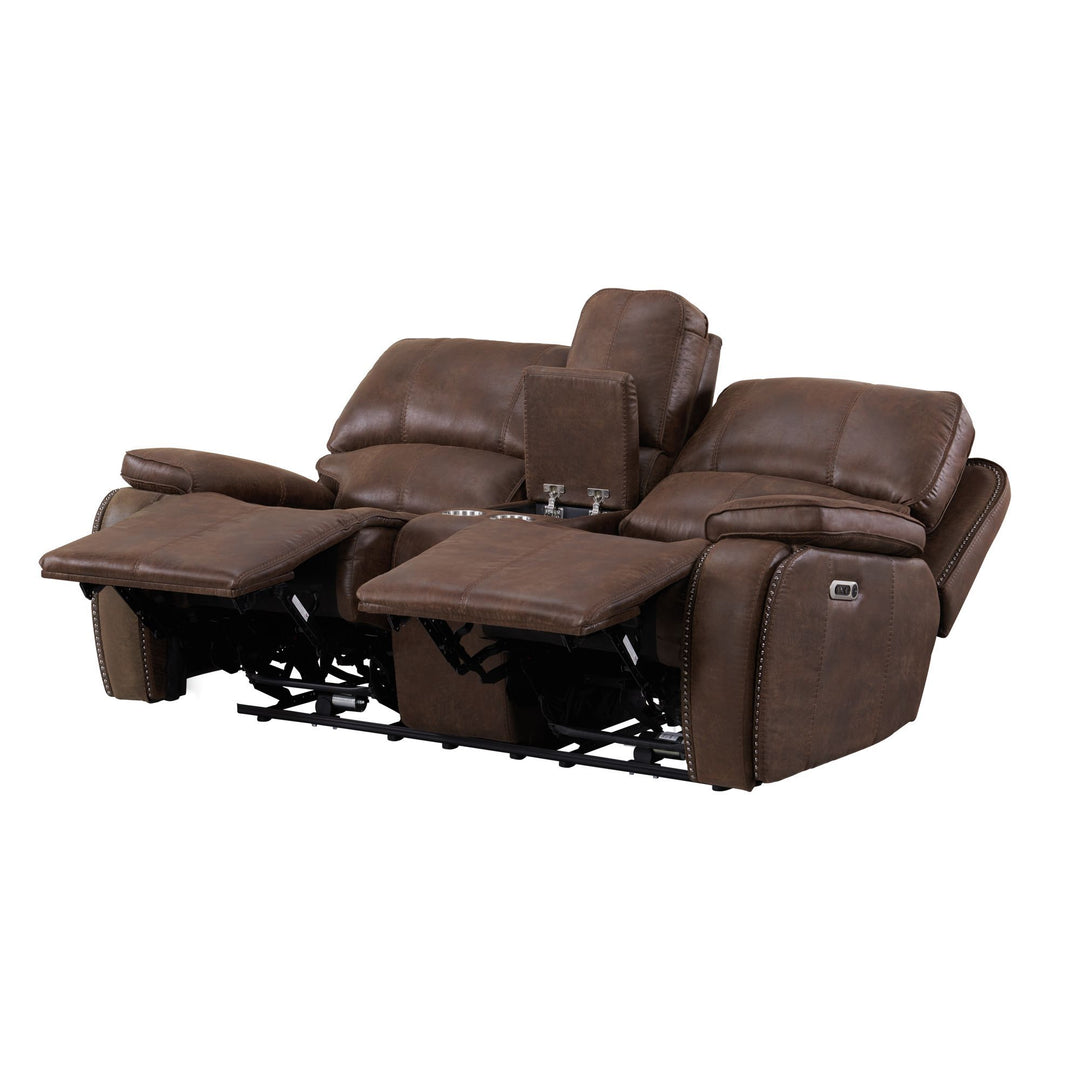 Atlantis - Power Motion Loveseat With Power Motion Head Recliner &amp; Console - Heritage Brown