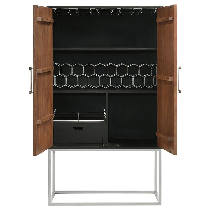Borman 2-door Home Bar Cabinet Wine Storage Walnut and Black