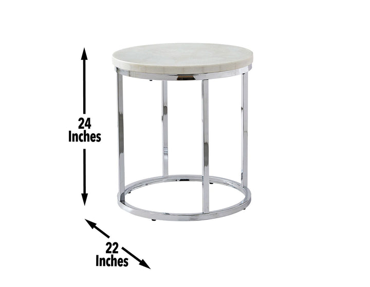 Echo - White Marble Top Round End Table - White