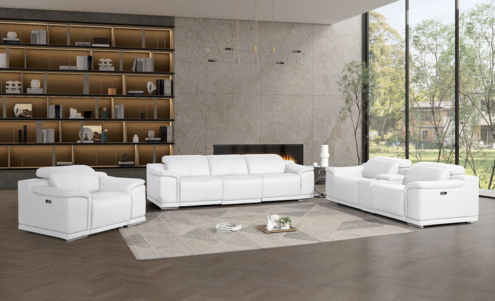 2679 - Power Reclining Sofa, Console Loveseat & Chair Set In Genuine Leather (5 Recliners)