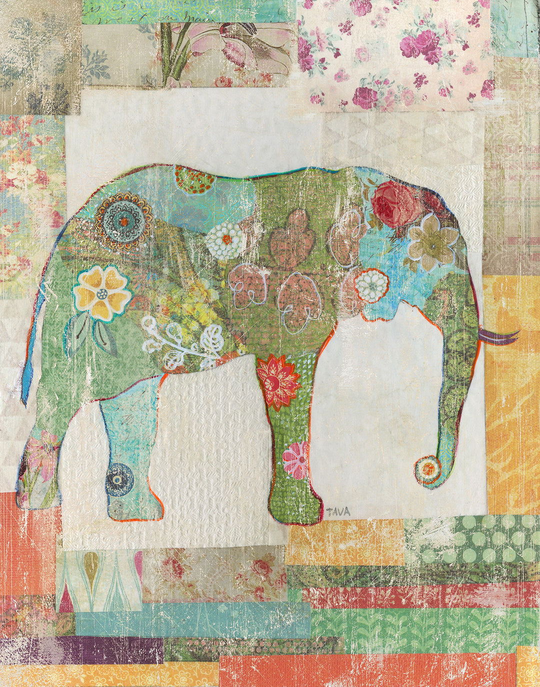 Framed - Elephant Montage By Tava Studios - Blue