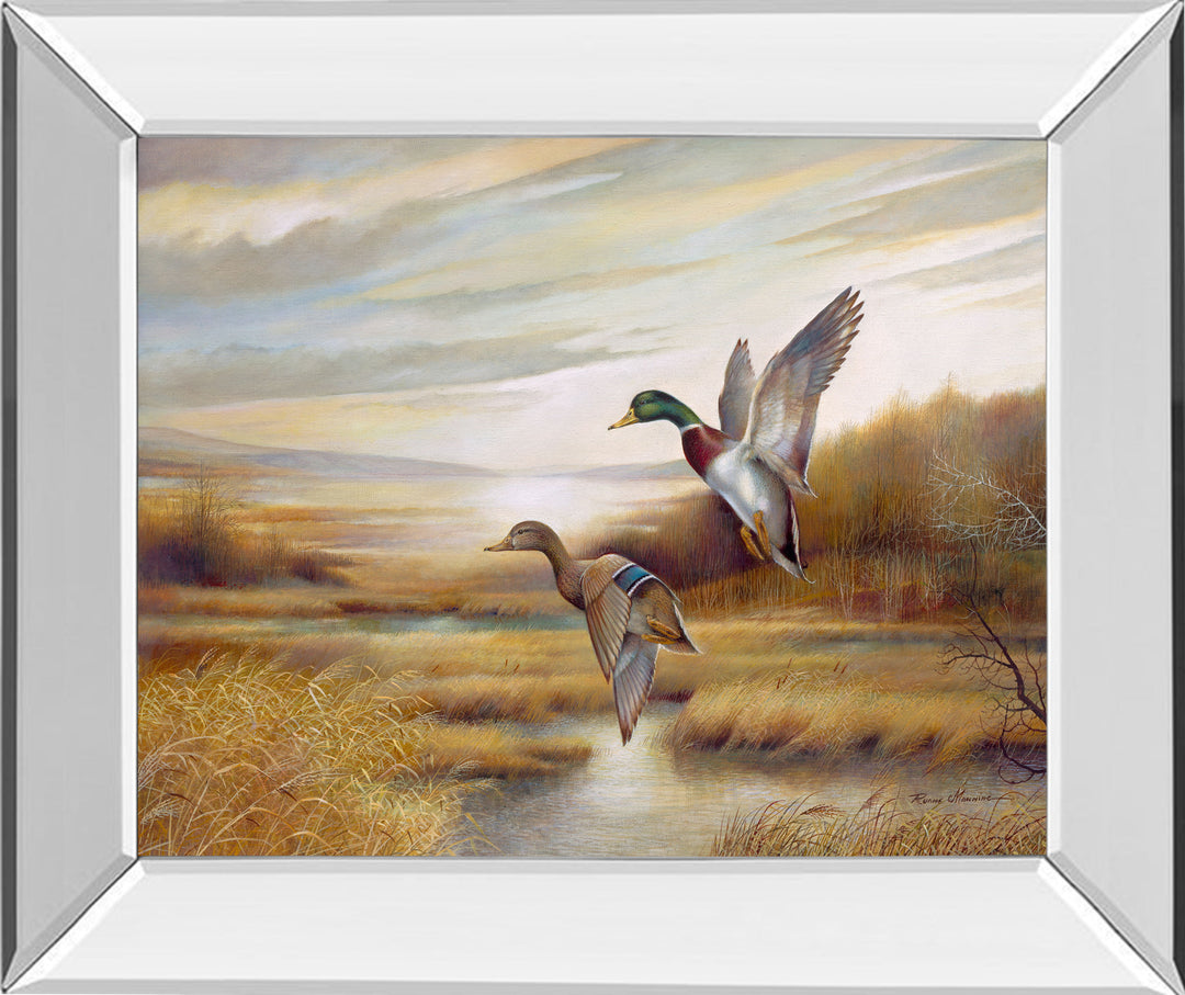 Mallards - Mirror Framed Print Wall Art - Light Brown