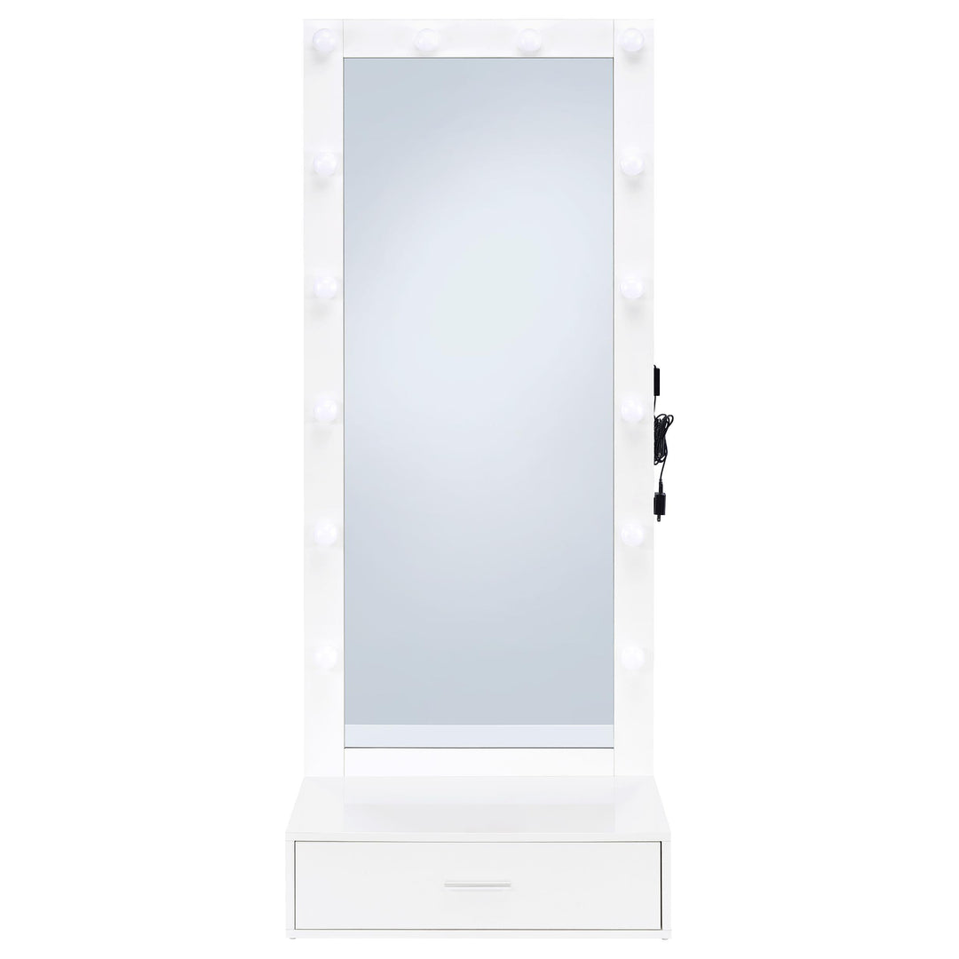 Spector 1-drawer Lighted Full-Length Floor Mirror White High Gloss