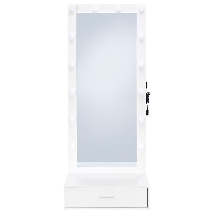 Spector 1-drawer Lighted Full-Length Floor Mirror White High Gloss