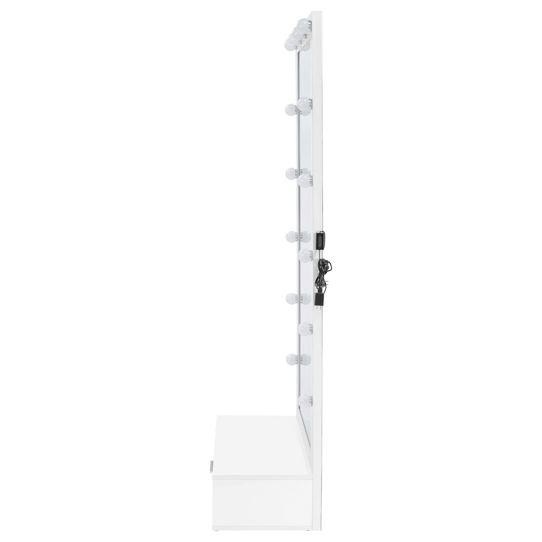 Spector 1-drawer Lighted Full-Length Floor Mirror White High Gloss