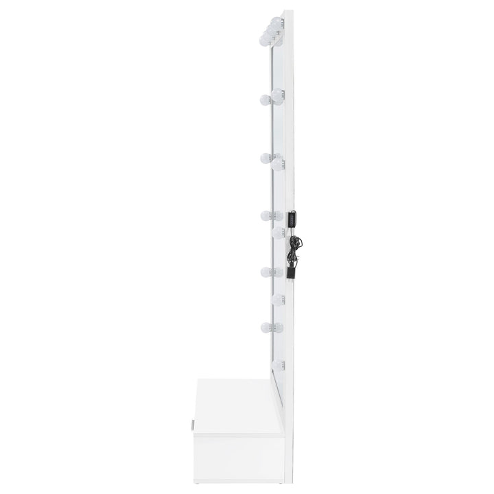 Spector 1-drawer Lighted Full-Length Floor Mirror White High Gloss