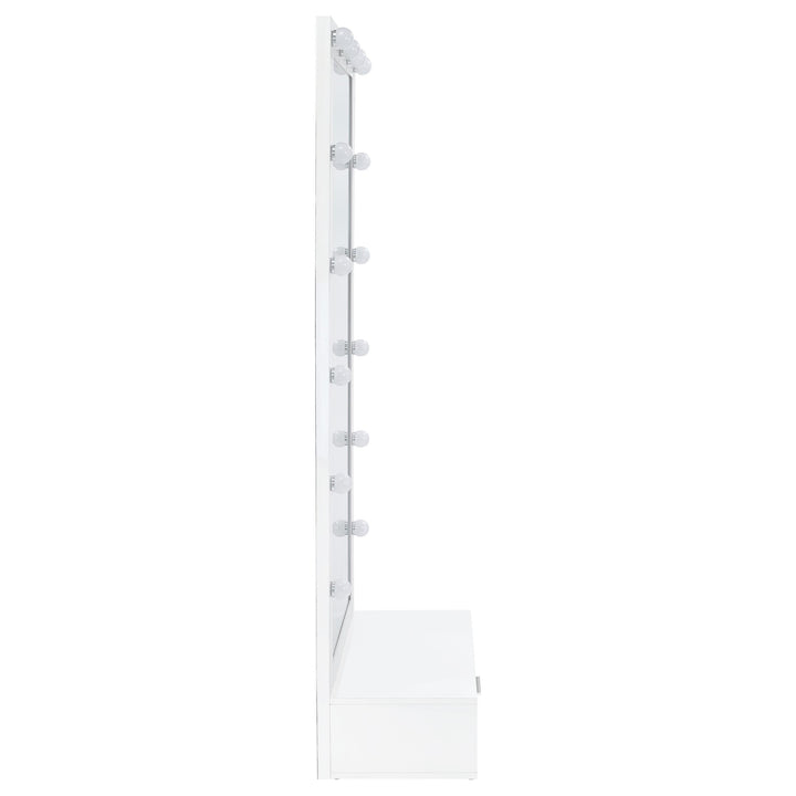 Spector 1-drawer Lighted Full-Length Floor Mirror White High Gloss