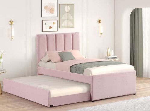 MAYA - Pink Twin, Full Platform Bed w/ Trundle