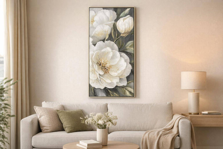 Gold Peony I Hand-Embellished Canvas In Frame - White / Olive