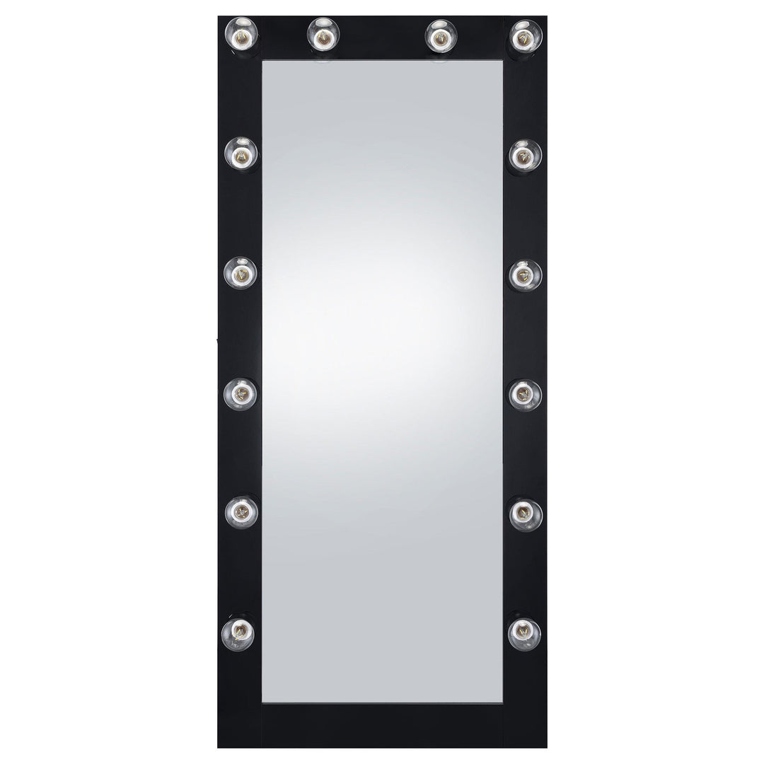 Zayan 32 x 71 Inch Floor Mirror LED Lighting Black Gloss