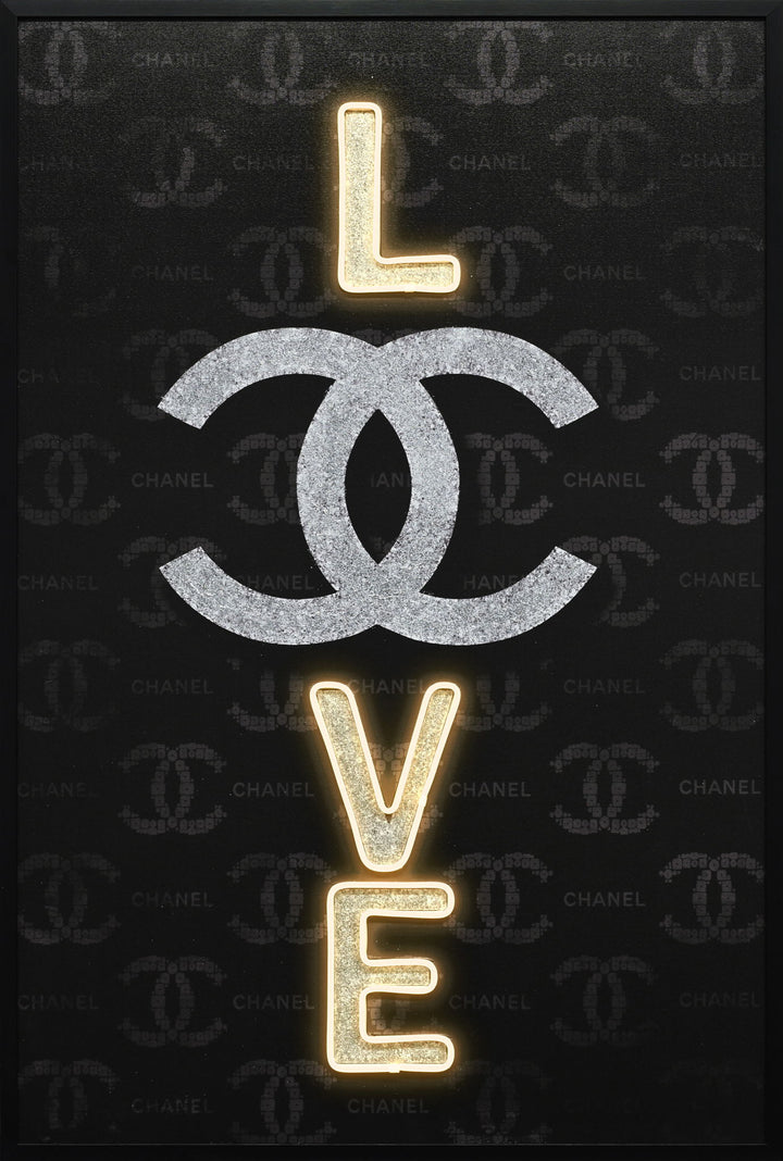 Noir Love Hand-Embellished LED Canvas In Frame - Black / Silver