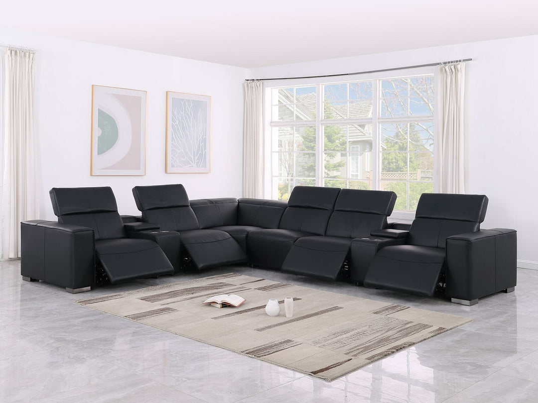1208 - 8 Piece L Shaped Leather Sectional With 4 Power Recliners &amp; Power Headrests
