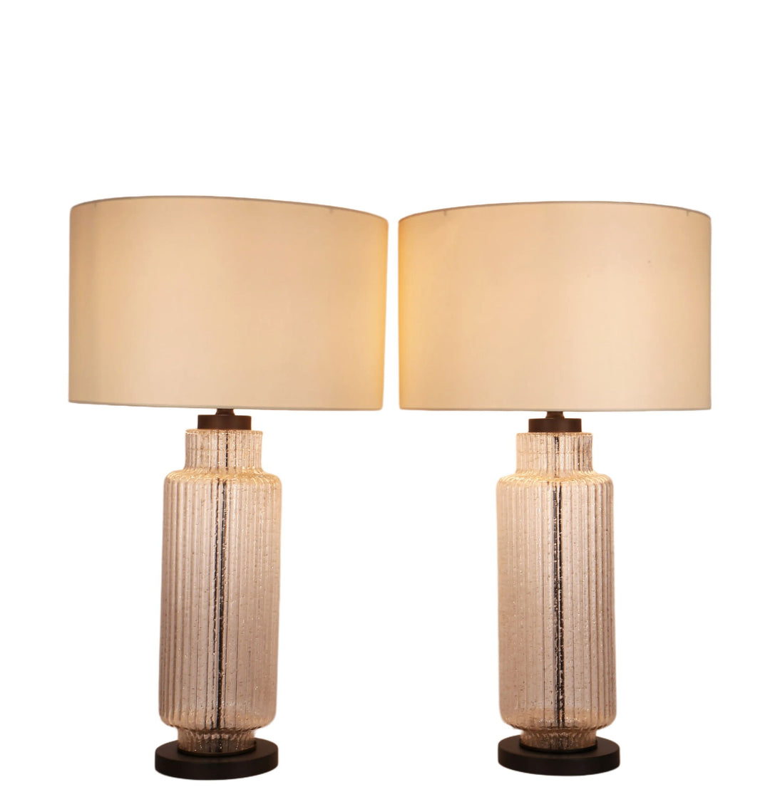 Lumina Ripple Ribbed Glass &amp; Metal Table Lamp (Set of 2) - Clear Glass With Gold Flecks / Oil Bronze