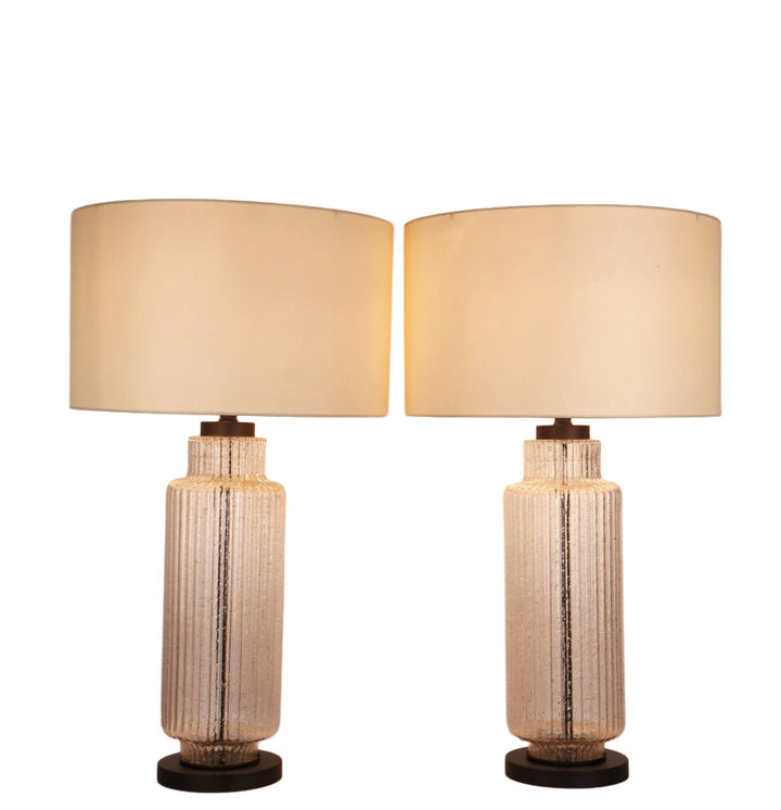 Lumina Ripple Ribbed Glass &amp; Metal Table Lamp (Set of 2) - Clear Glass With Gold Flecks / Oil Bronze