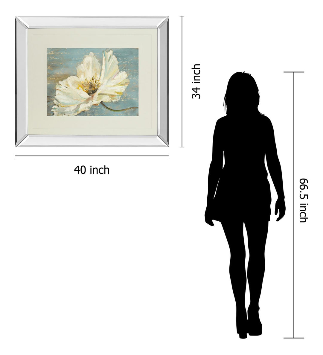 White Peony By Patricia Pinto - Mirror Framed Print Wall Art - Blue