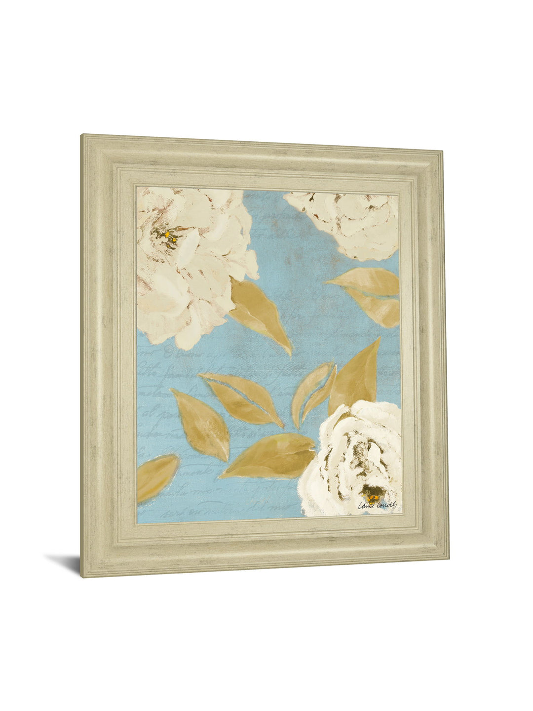 Scripted Poetic Peonies I By Lanie Loreth - Framed Print Wall Art - Light Blue