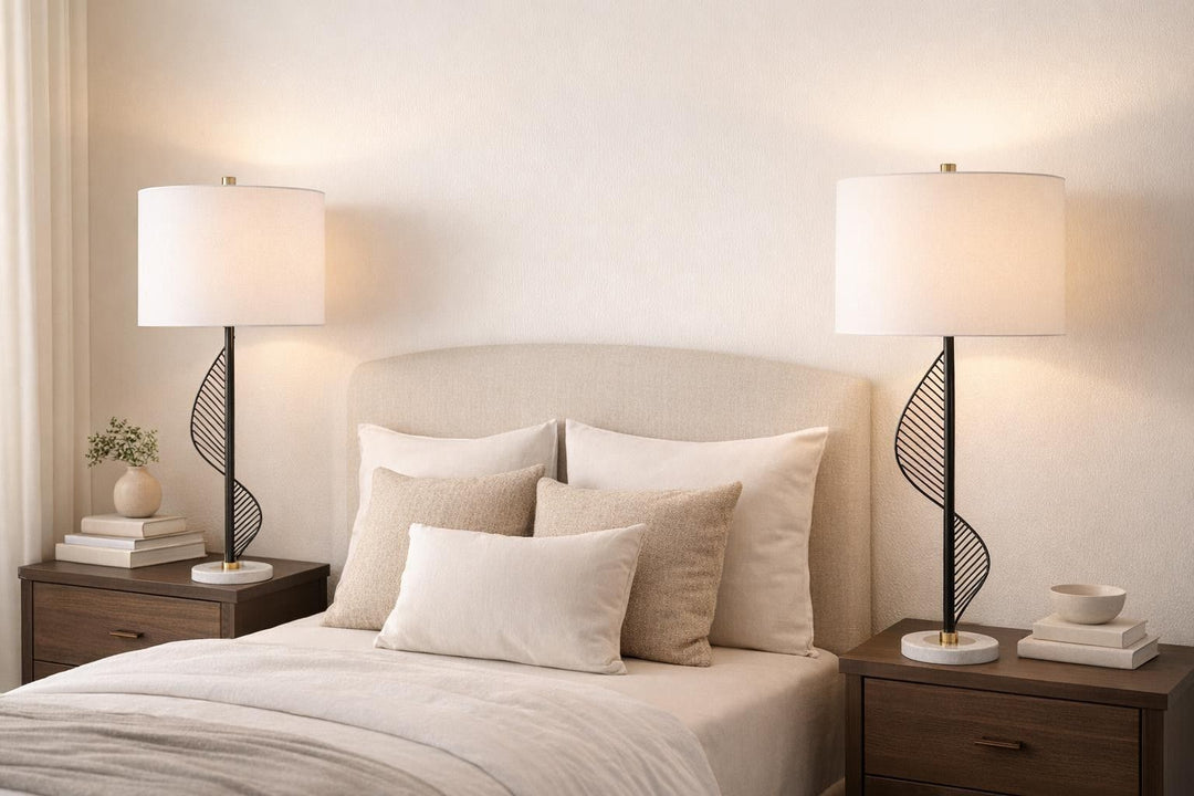 Spiral Radiance II Metal &amp; Marble Table Lamp (Set of 2) - Matte Black / White